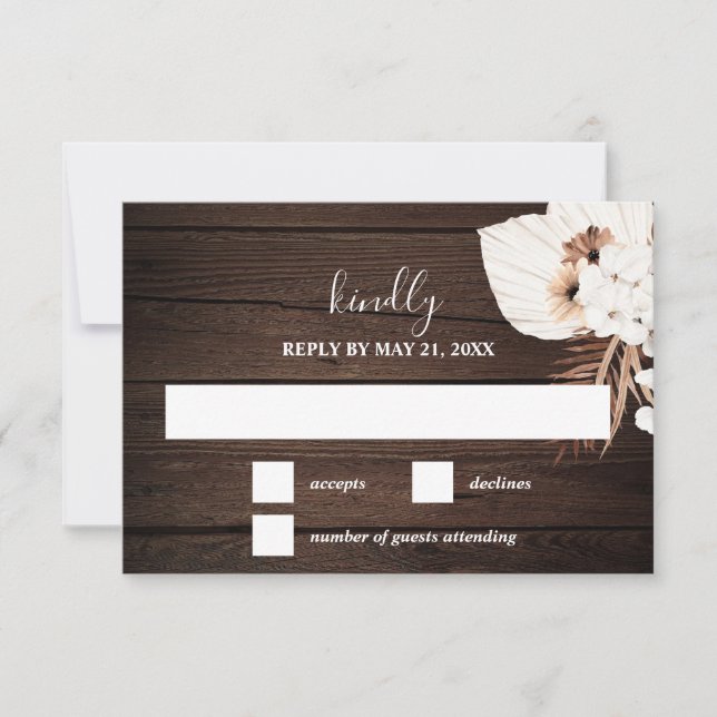 Tarjeta RSVP de Boho Rustic Neutral Flowers Weddin (Anverso)
