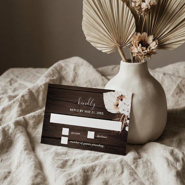 Tarjeta RSVP de Boho Rustic Neutral Flowers Weddin (Subido por el creador)
