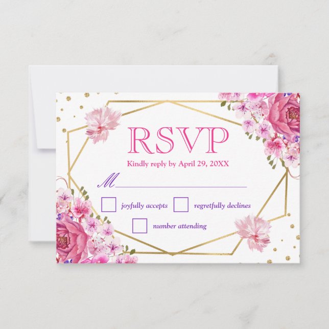 Tarjeta RSVP de Boho Watercolor Roses rosados Wedd (Anverso)