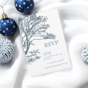 Tarjeta RSVP de Boho Wedding de árbol único azul