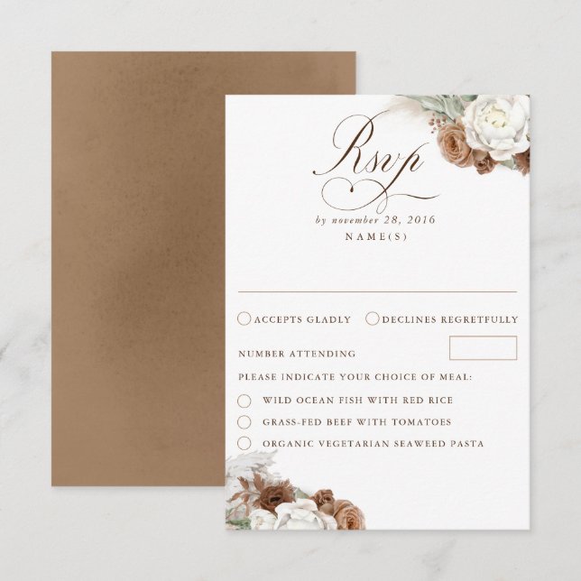 Tarjeta RSVP de Boho Wedding de Boho Boho de Pampa (Anverso / Reverso)