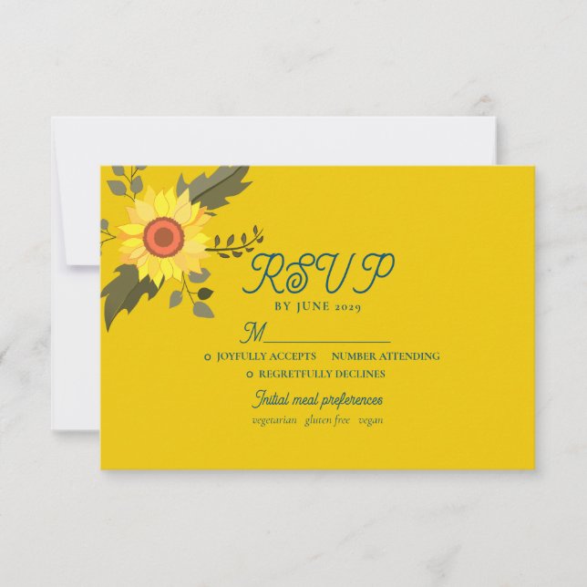 Tarjeta RSVP de Boho Wedding de girasol (Anverso)
