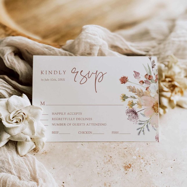 Tarjeta RSVP de Boho Wildflower Fall Wedding (Wildflower boho Wedding Rsvp Card)