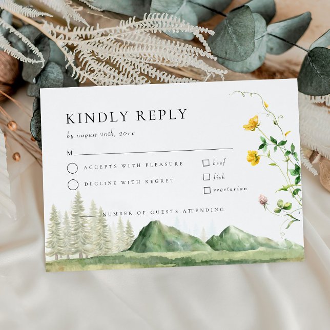 Tarjeta RSVP de Boho Wildflower Forest Mountain We (Subido por el creador)