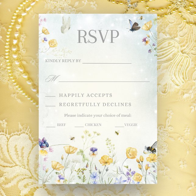 Tarjeta RSVP de Boho Wildflower Rustic Green Weddi (Subido por el creador)