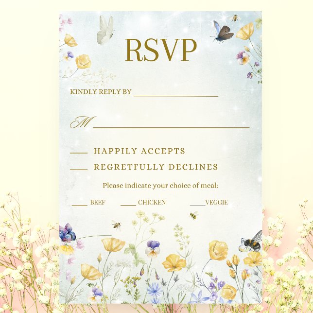 Tarjeta RSVP de Boho Wildflower Rustic Green Weddi (Subido por el creador)