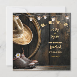 Tarjeta RSVP de Boots de País Gorra y Boda de Barn