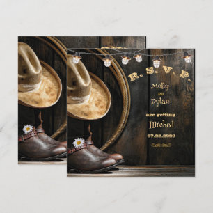 Tarjeta RSVP de Boots de País Gorra y Boda de Barn