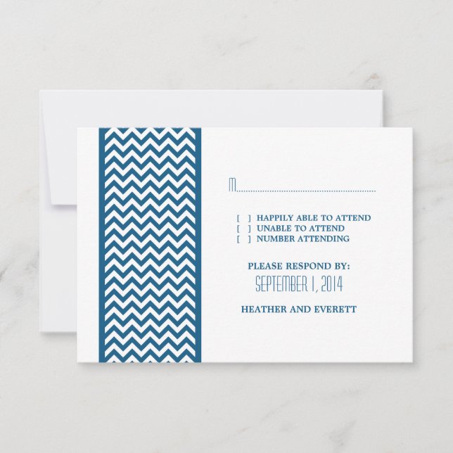 Tarjeta RSVP de borde azul de chevron (Anverso)