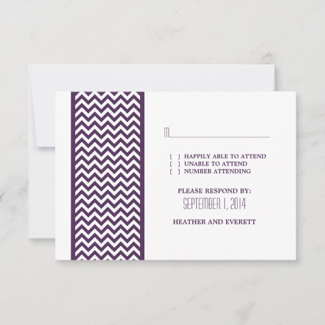 Tarjeta RSVP de borde de cheurón púrpura (Anverso)