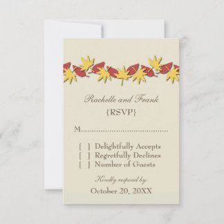 Tarjeta RSVP de borde de hojas de otoño, amarillo/