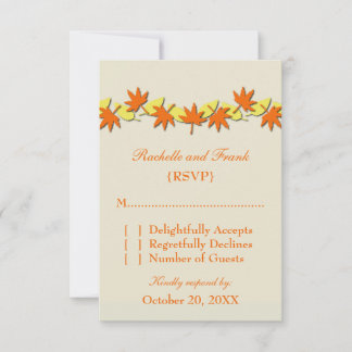 Tarjeta RSVP de borde de hojas de otoño, Naranja/a