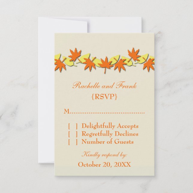 Tarjeta RSVP de borde de hojas de otoño, Naranja/a (Anverso)