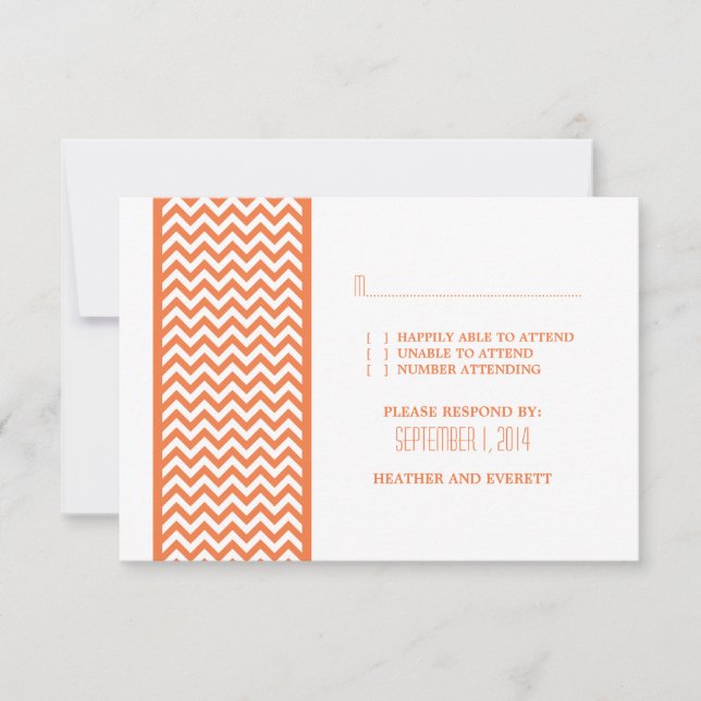 Tarjeta RSVP de borde de naranja Chevron (Anverso)