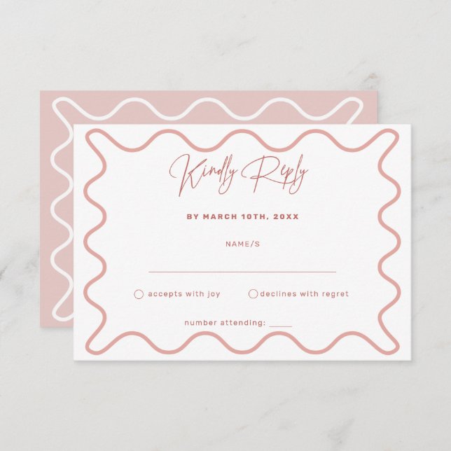 Tarjeta RSVP de borde de onda rosa y blanco (Anverso / Reverso)