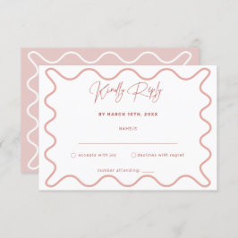 Tarjeta RSVP de borde de onda rosa y blanco