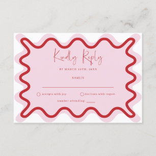 Tarjeta RSVP de borde ondulado rosado rojo vibrant