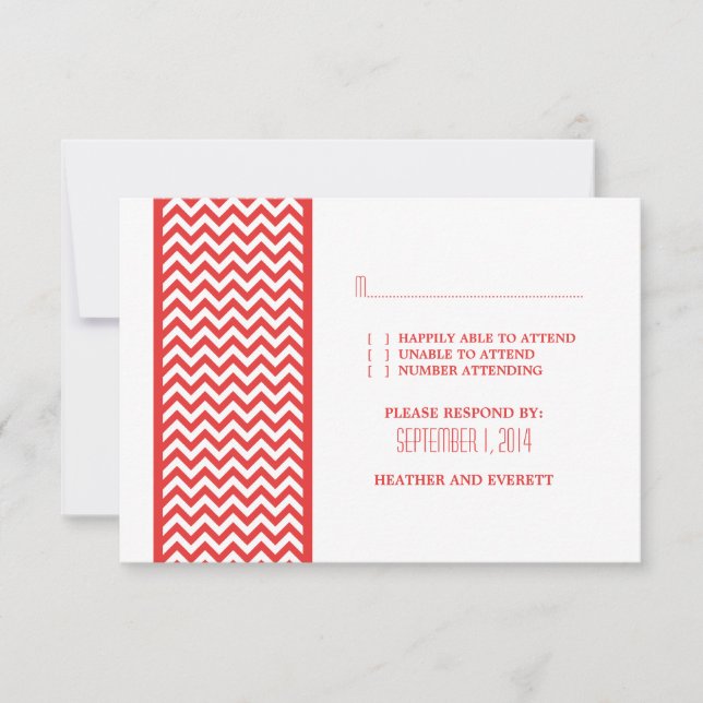 Tarjeta RSVP de borde rojo de chevron (Anverso)
