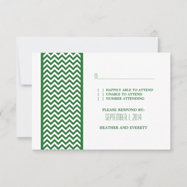 Tarjeta RSVP de borde verde de chevron (Anverso)
