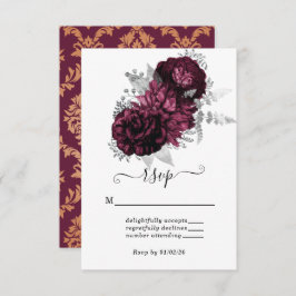 Tarjeta RSVP de Borgoña Floral & Damask Wedding