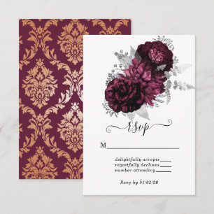 Tarjeta RSVP de Borgoña Floral & Damask Wedding