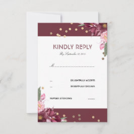 Tarjeta RSVP de Borgoña Floral y Dots de Oro