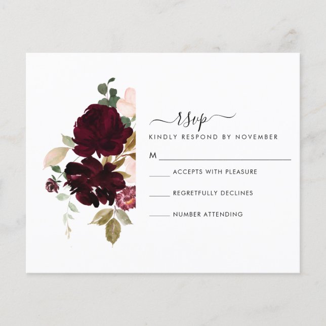 Tarjeta RSVP de Borgoña y Crema (Anverso)