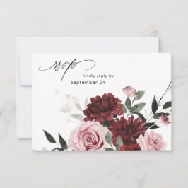 Tarjeta RSVP de Borgoña y Rubor Rosa Floral 6 w de