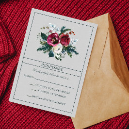 Tarjeta RSVP de Bouquet Burgundy Pine Evergreen de