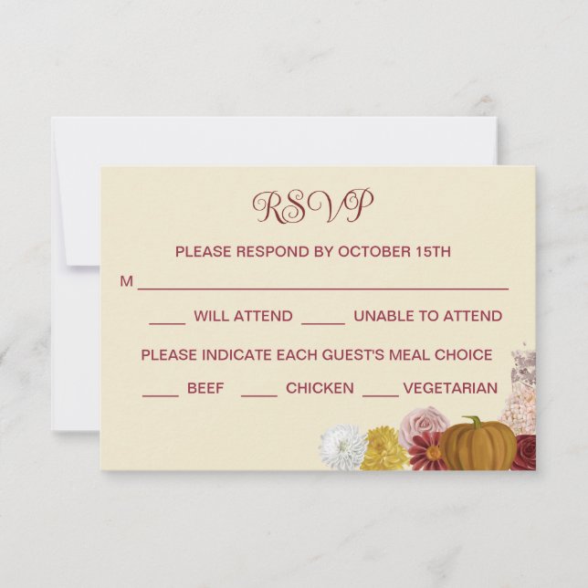 Tarjeta RSVP de Calabaza Floral de Otoño (Anverso)