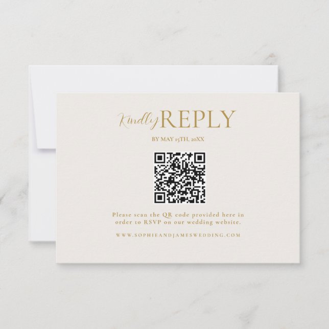 Tarjeta RSVP de caligrafía de código QR de oro min (Anverso)