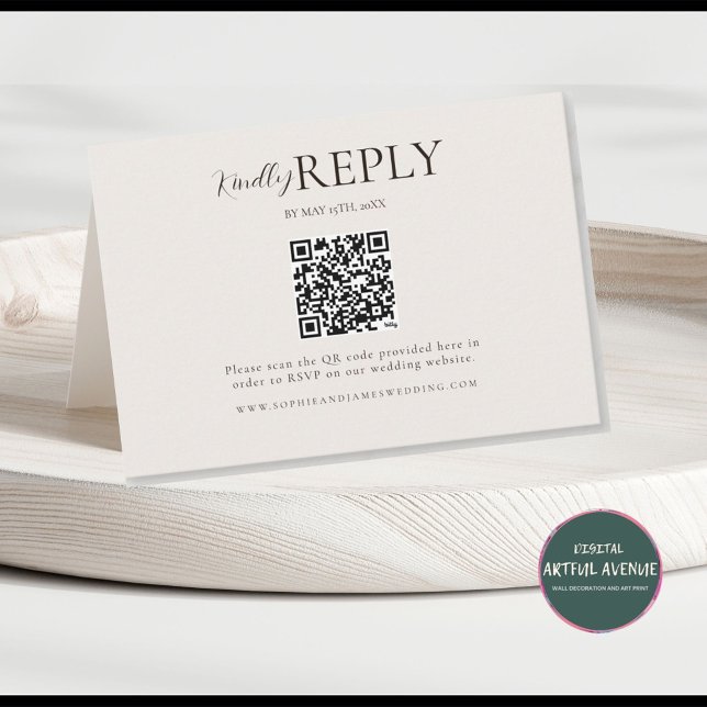 Tarjeta RSVP de caligrafía de código QR Minimalist (Minimalist QR Code Response Wedding Invitation)