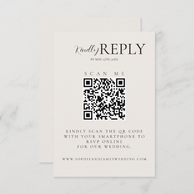 Tarjeta RSVP de caligrafía de código QR para Boda  (Anverso / Reverso)