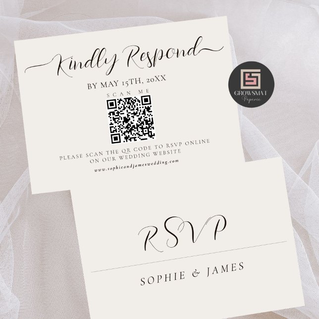 Tarjeta RSVP de caligrafía de código QR para Boda  (Minimalist Wedding QR Code Calligraphy RSVP Card)