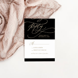 Tarjeta RSVP de Canción Negra de Oro Romántico