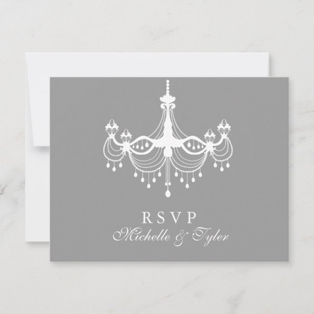 Tarjeta RSVP de candelabro blanco y plateado (Anverso)