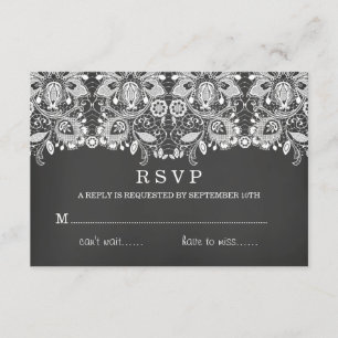 Tarjeta RSVP de cartulina negra y encaje