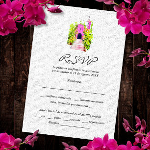 Tarjeta RSVP de casación rosa de color castellano