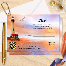 Tarjeta RSVP de casamiento artístico de faro de pl