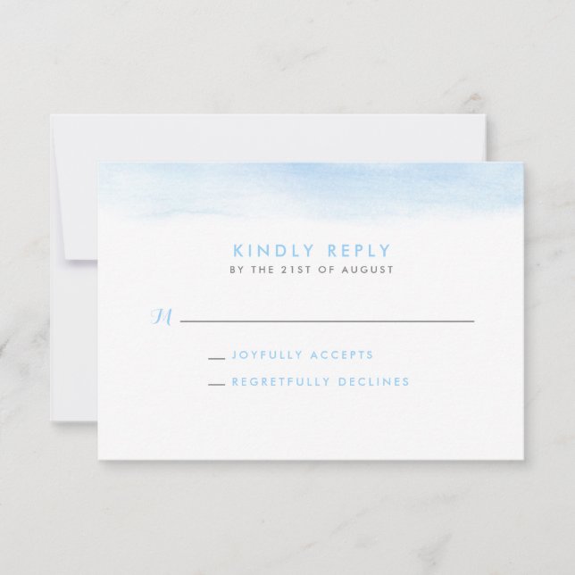 Tarjeta RSVP de casamiento azul cielo de agua (Anverso)