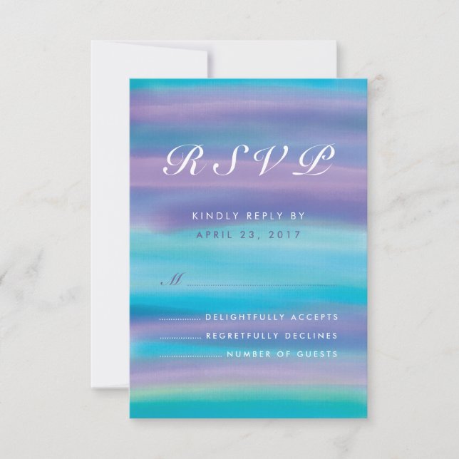 Tarjeta RSVP de casamiento azul púrpura (Anverso)