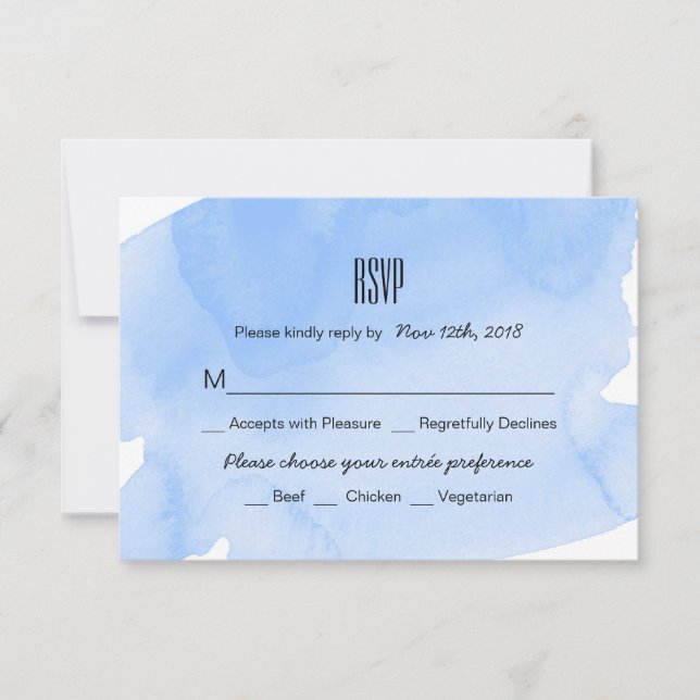 Tarjeta RSVP de casamiento azul Wash Wedding (Anverso)