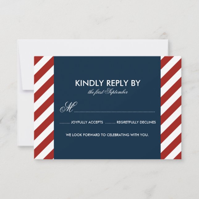 Tarjeta RSVP de casamiento azul y rojo (Anverso)