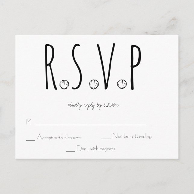 Tarjeta RSVP de casamiento blanco y negro (Anverso)