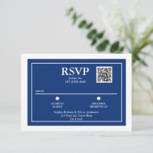 Tarjeta RSVP de casamiento con código QR azul de l