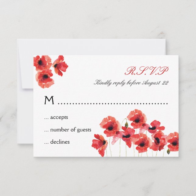 Tarjeta RSVP de casamiento con flores de amapola (Anverso)