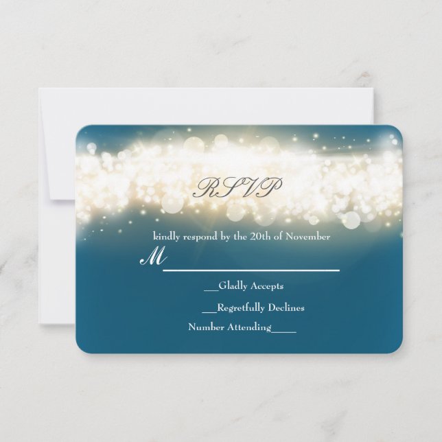 Tarjeta RSVP de casamiento con luz de espuma azul (Anverso)