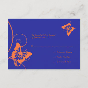 Tarjeta RSVP de casamiento con mariposa azul y nar