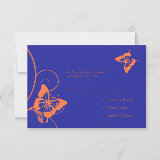 Tarjeta RSVP de casamiento con mariposa azul y nar (Anverso)