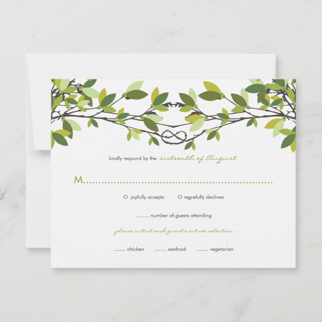 Tarjeta RSVP de casamiento de árboles con amor ver (Anverso)